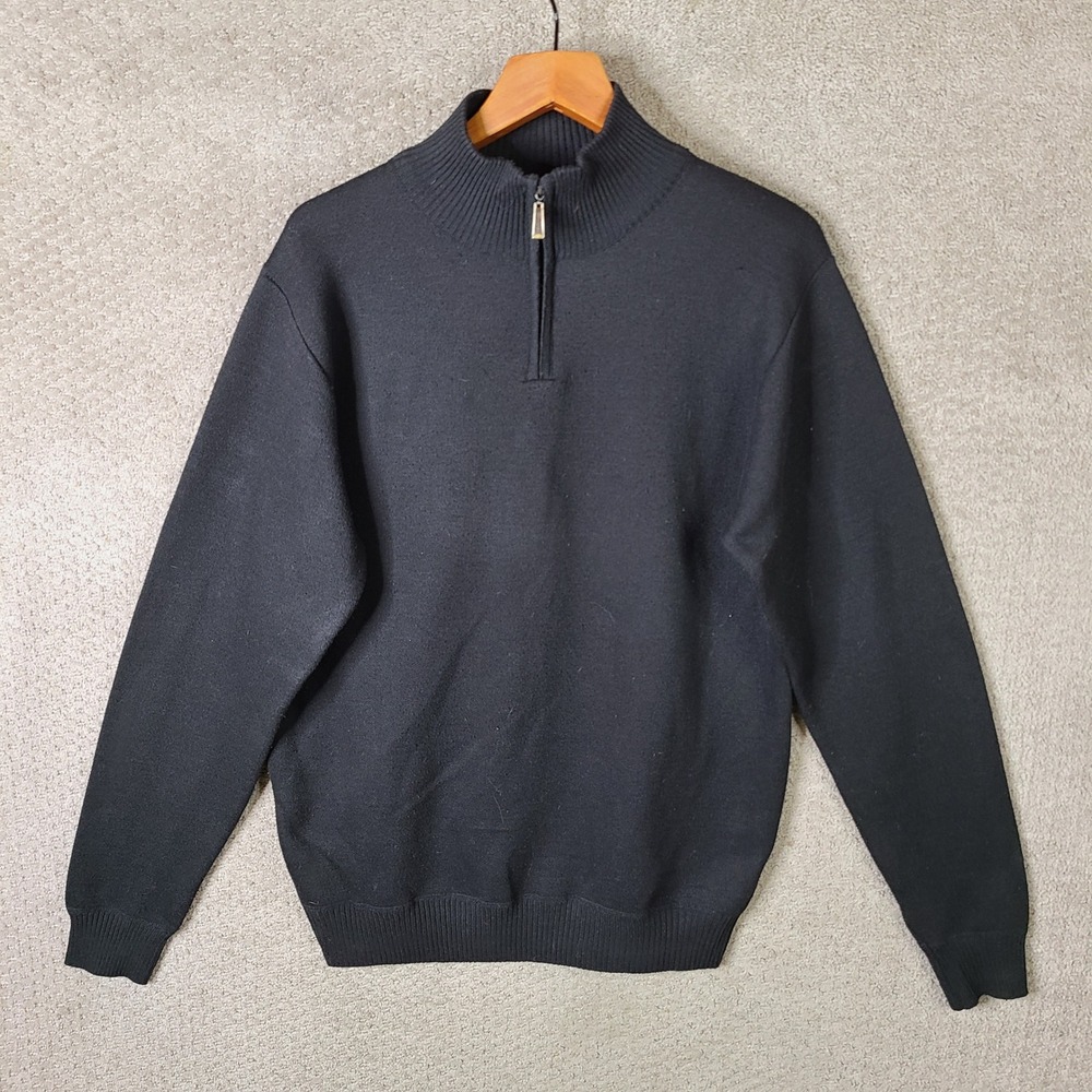 Mountain Expeditions Sweater Mens Large Black Knit 1/4 Zip Pullover Mock‎ Neck